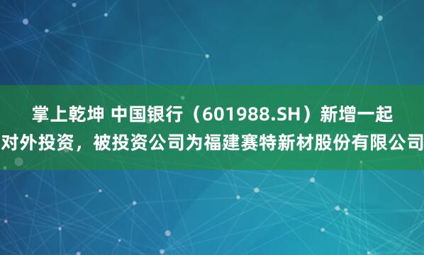掌上乾坤 中国银行（601988.SH）新增一起对外投资，被投资公司为福建赛特新材股份有限公司